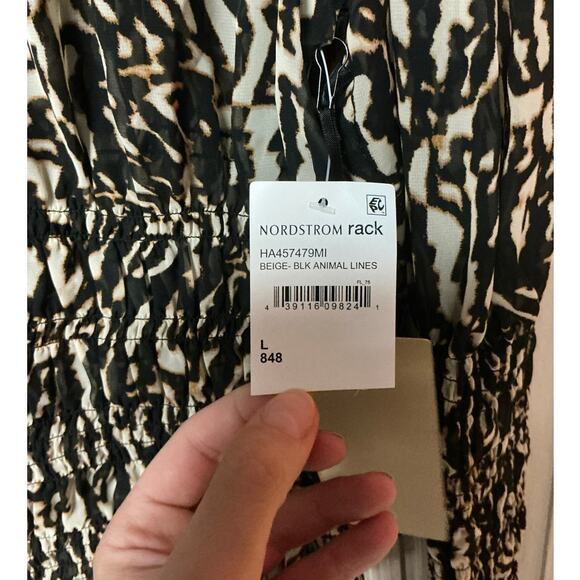 Halogen Beige & Black Animal Lines Long-Sleeve Blouse Size L - Picture 4 of 7